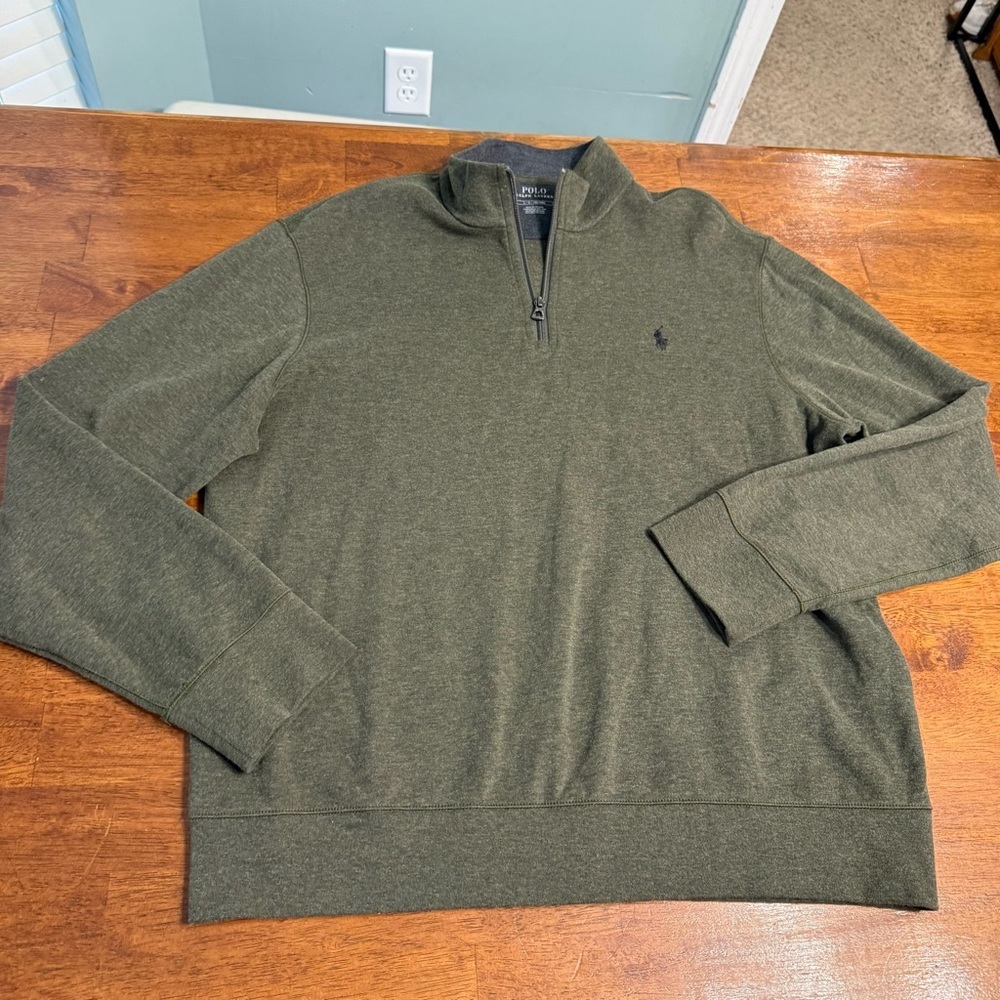 Polo Ralph Lauren Olive Green Men's Sweater pullover cotton bamboo 1/4 zip sz L
